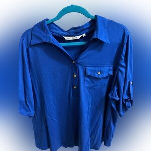 Emily Daniels 1X Royal Blue Gold Button Blouse